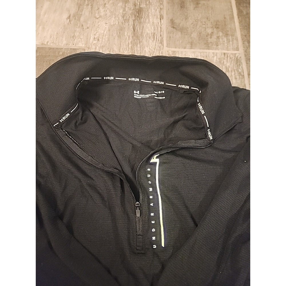 Under Armour Run Womens LARGE Half Zip Long Sleeve Training Top Black And GREEN - Picture 4 of 6